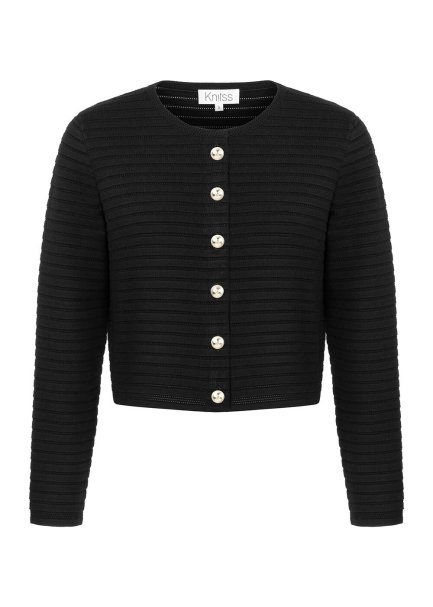 FANCY KNIT DETAILED BLACK KNIT JACKET - 6