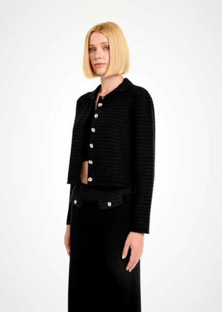 FANCY KNIT DETAILED BLACK KNIT JACKET - 3