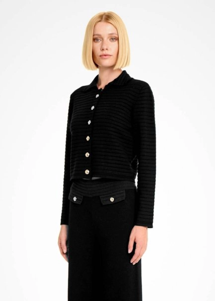 FANCY KNIT DETAILED BLACK KNIT JACKET - 4