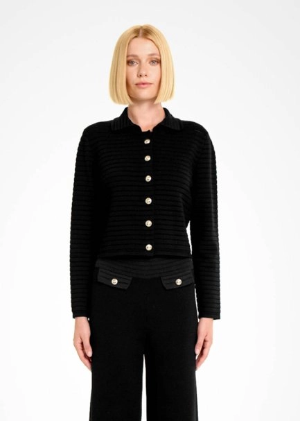 FANCY KNIT DETAILED BLACK KNIT JACKET - 1