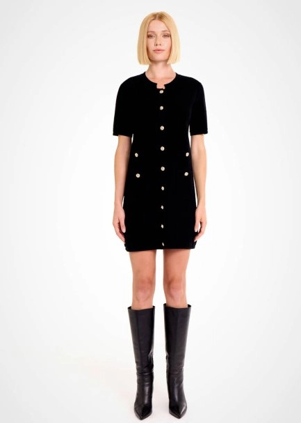 FANCY KNIT DETAILED BLACK MINI KNIT DRESS - 1