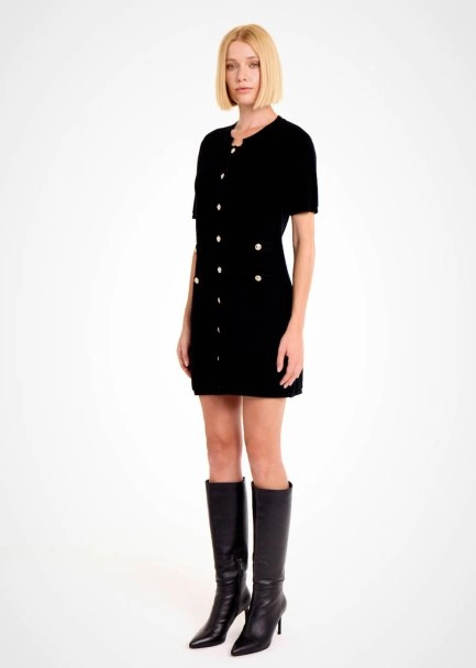 FANCY KNIT DETAILED BLACK MINI KNIT DRESS - 2