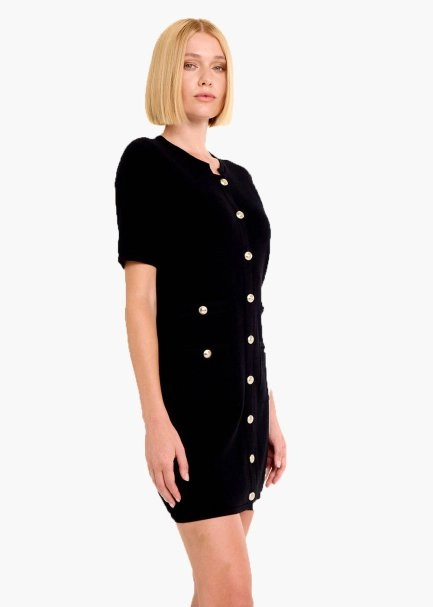 FANCY KNIT DETAILED BLACK MINI KNIT DRESS - 3