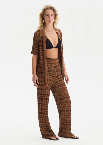 FANCY KNIT DETAILED BRONZ KNIT PANTS - 4