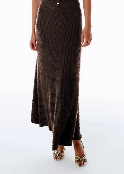 FANCY KNIT DETAILED COFFEE KNIT SKIRT - 2