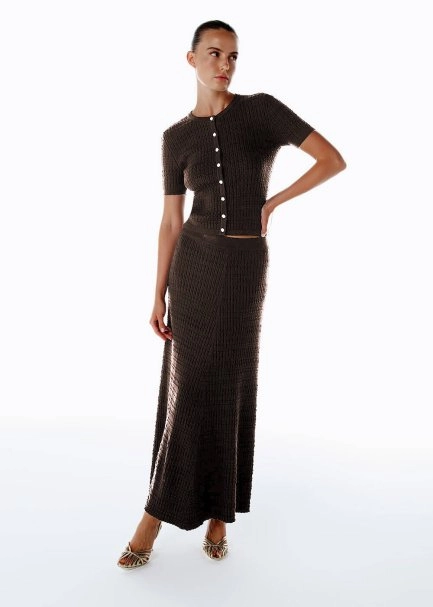FANCY KNIT DETAILED COFFEE KNIT SKIRT - 4