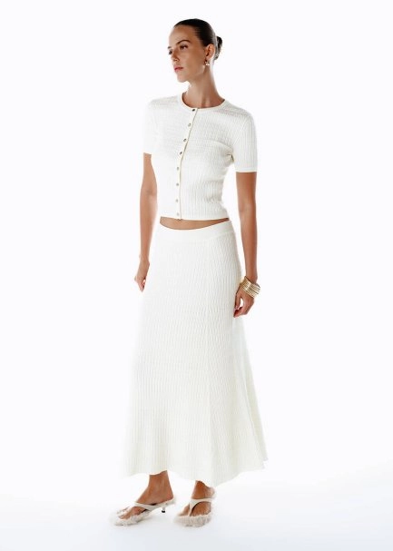 FANCY KNIT DETAILED ECRU KNIT SKIRT - 3