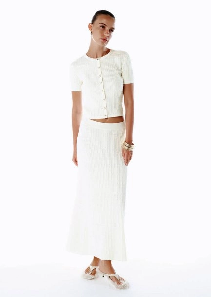 FANCY KNIT DETAILED ECRU KNIT SKIRT - 6