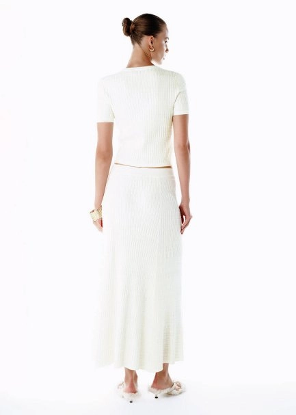 FANCY KNIT DETAILED ECRU KNIT SKIRT - 7