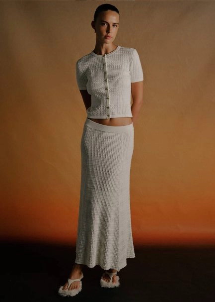 FANCY KNIT DETAILED ECRU KNIT SKIRT - 5