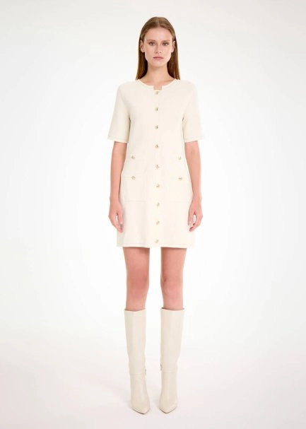 FANCY KNIT DETAILED ECRU MINI KNIT DRESS - 2