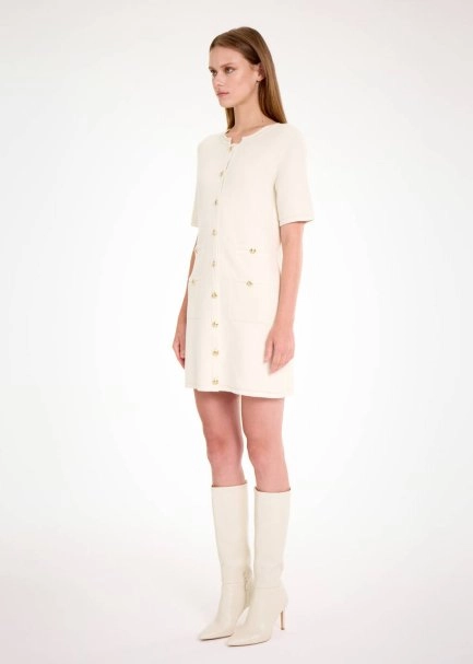 FANCY KNIT DETAILED ECRU MINI KNIT DRESS - 4