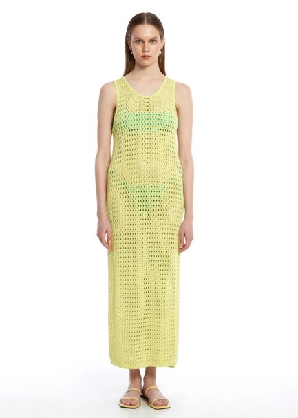 FANCY KNIT DETAILED LIME KNIT DRESS - 1