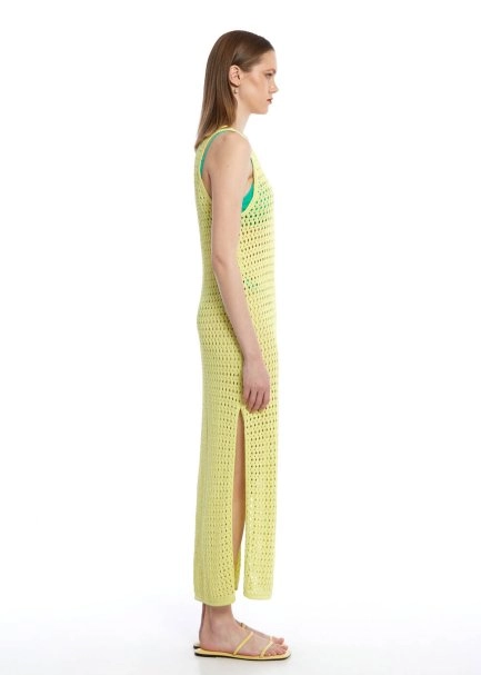 FANCY KNIT DETAILED LIME KNIT DRESS - 3