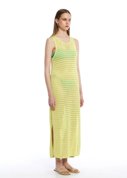 FANCY KNIT DETAILED LIME KNIT DRESS - 4