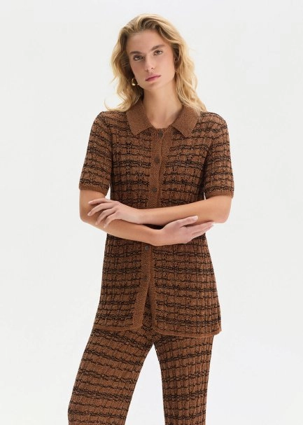 FANCY KNIT DETAILED POLO NECK BRONZ KNIT TOP - 4