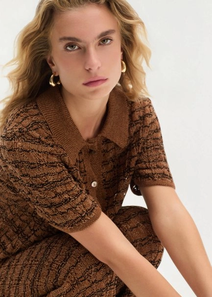 FANCY KNIT DETAILED POLO NECK BRONZ KNIT TOP - 3