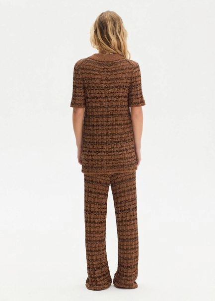 FANCY KNIT DETAILED POLO NECK BRONZ KNIT TOP - 5