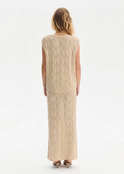 FANCY KNIT DETAILED SAND KNIT SKIRT - 5
