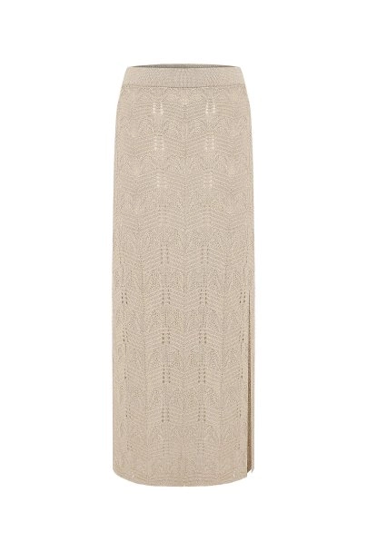 FANCY KNIT DETAILED SAND KNIT SKIRT - 6