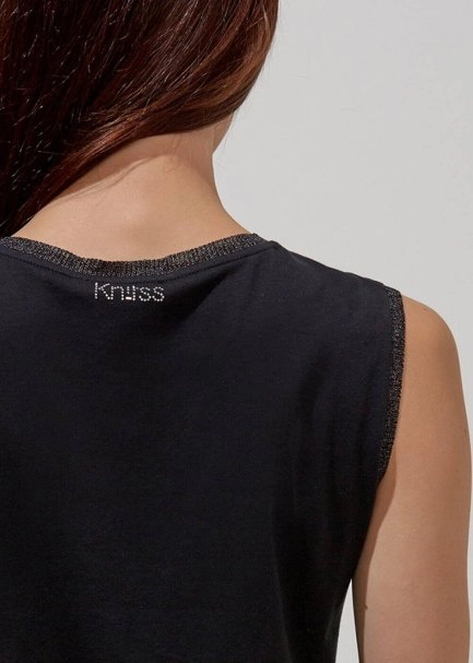 Fermuar Detaylı Kolsuz Pamuk Siyah T-Shirt - 5