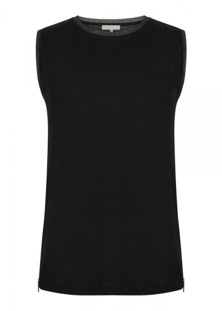 Fermuar Detaylı Kolsuz Pamuk Siyah T-Shirt - 6