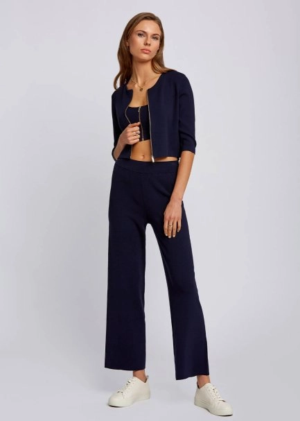 Fermuarlı Kolsuz Lacivert Crop Triko Üst - 5