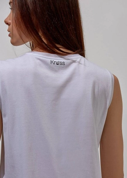 Fermuar Detaylı Kolsuz Pamuk Beyaz T-Shirt - 5