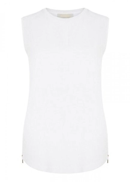 Fermuar Detaylı Kolsuz Pamuk Beyaz T-Shirt - 6