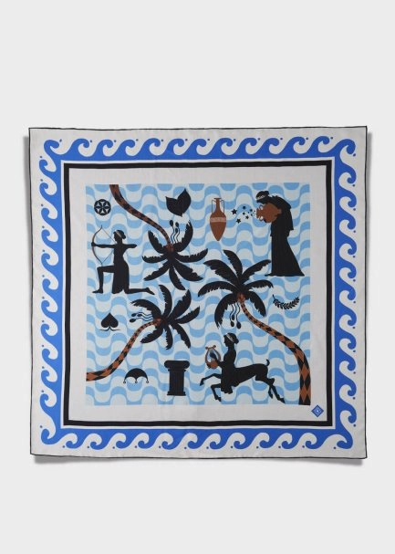 FIGURATIVE PATTERN PHERAHS LOGOED PURE SILK SCARF - 4