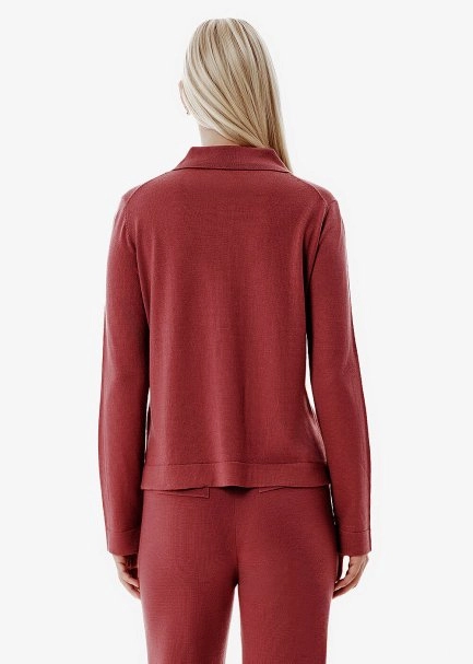 Fine Knit Antique Rose Polo Sweater - 5