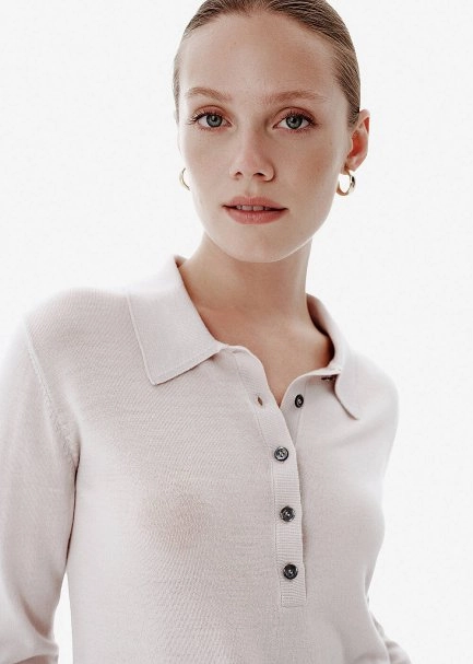Fine Knit Beige Polo Sweater - 4
