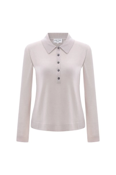 Fine Knit Beige Polo Sweater - 6