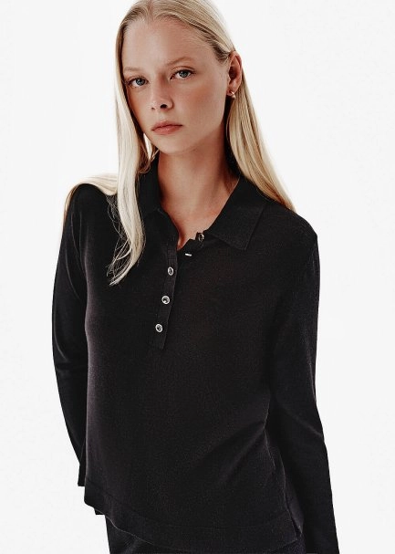 Fine Knit Black Polo Sweater - 3