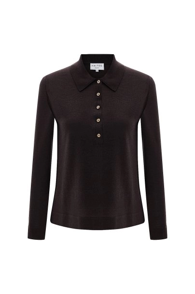 Fine Knit Black Polo Sweater - 6