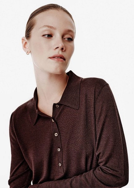 Fine Knit Brown Polo Sweater - 4