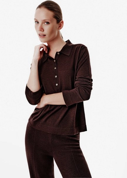 Fine Knit Brown Polo Sweater - 3