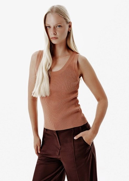 Fine Knit Brown Rip Tank Top - 4