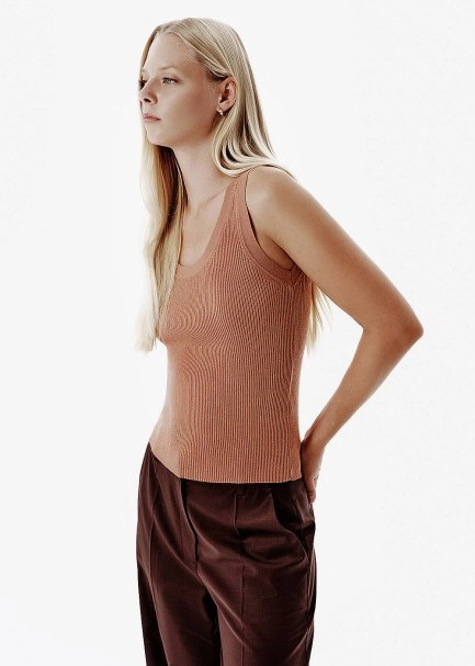 Fine Knit Brown Rip Tank Top - 3