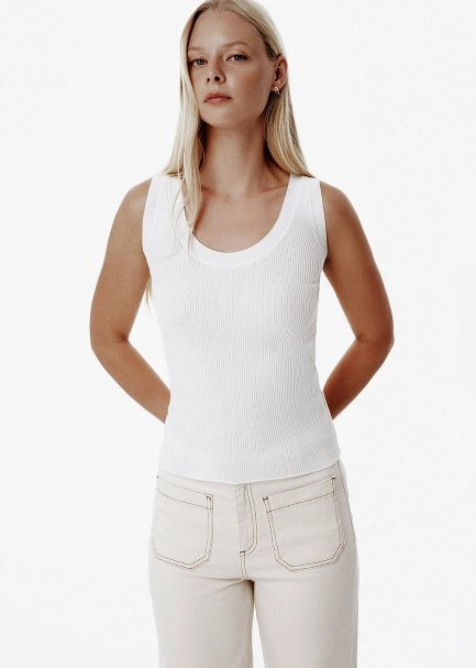 Fine Knit Ecru Rip Tank Top - 4
