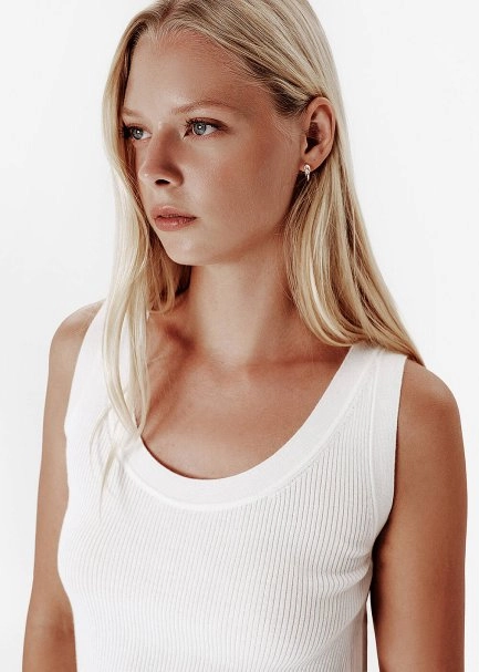 Fine Knit Ecru Rip Tank Top - 3
