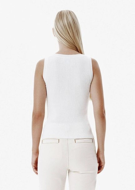 Fine Knit Ecru Rip Tank Top - 5
