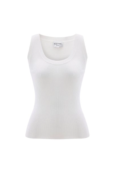 Fine Knit Ecru Rip Tank Top - 6