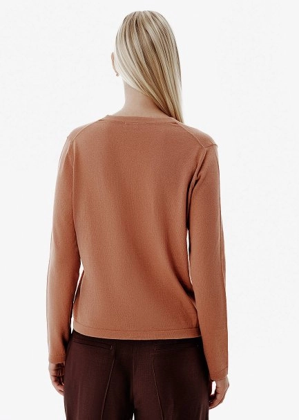 Fine Knit Enamel Button Brown Cardigan - 5