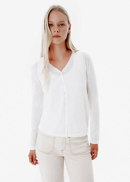Fine Knit Enamel Button Ecru Cardigan - 3