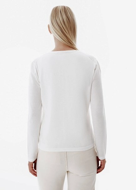 Fine Knit Enamel Button Ecru Cardigan - 5