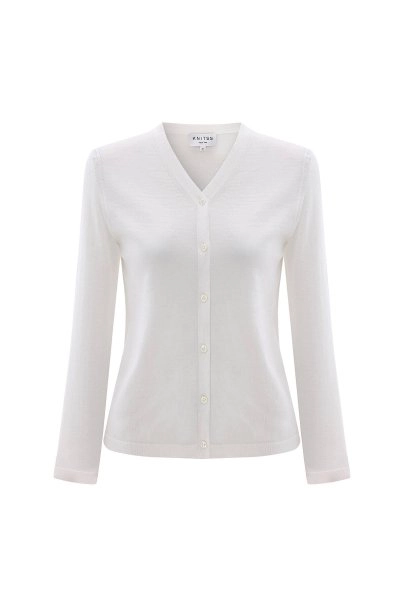 Fine Knit Enamel Button Ecru Cardigan - 6