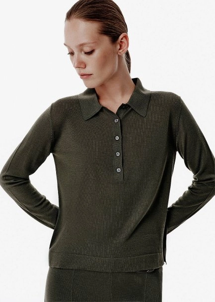 Fine Knit Green Polo Sweater - 3