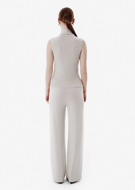 Fine Knit Roll Beige Top - 5