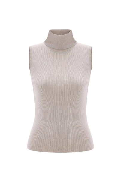 Fine Knit Roll Beige Top - 6